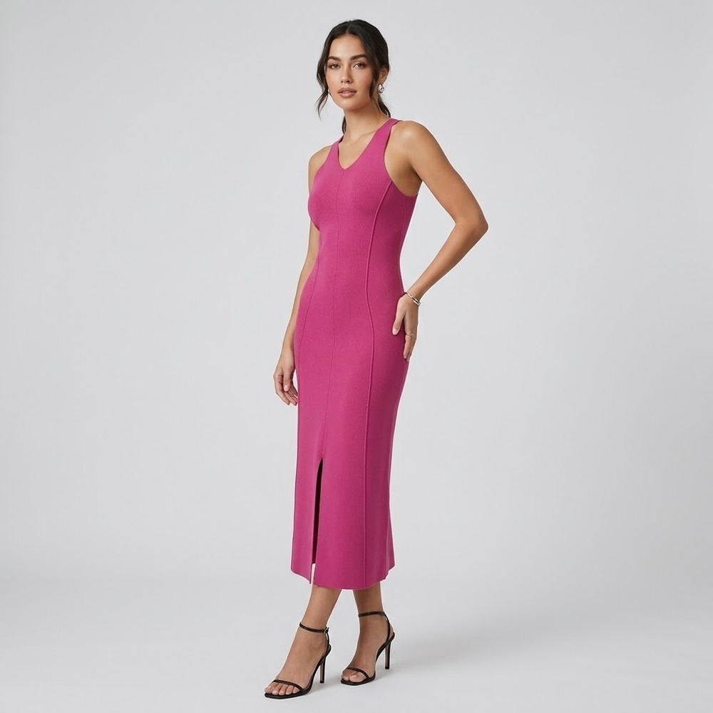 Caroline Constas Maxi Dress Viscose Blend Pink Sleeveless V-Neck Slit Size XS